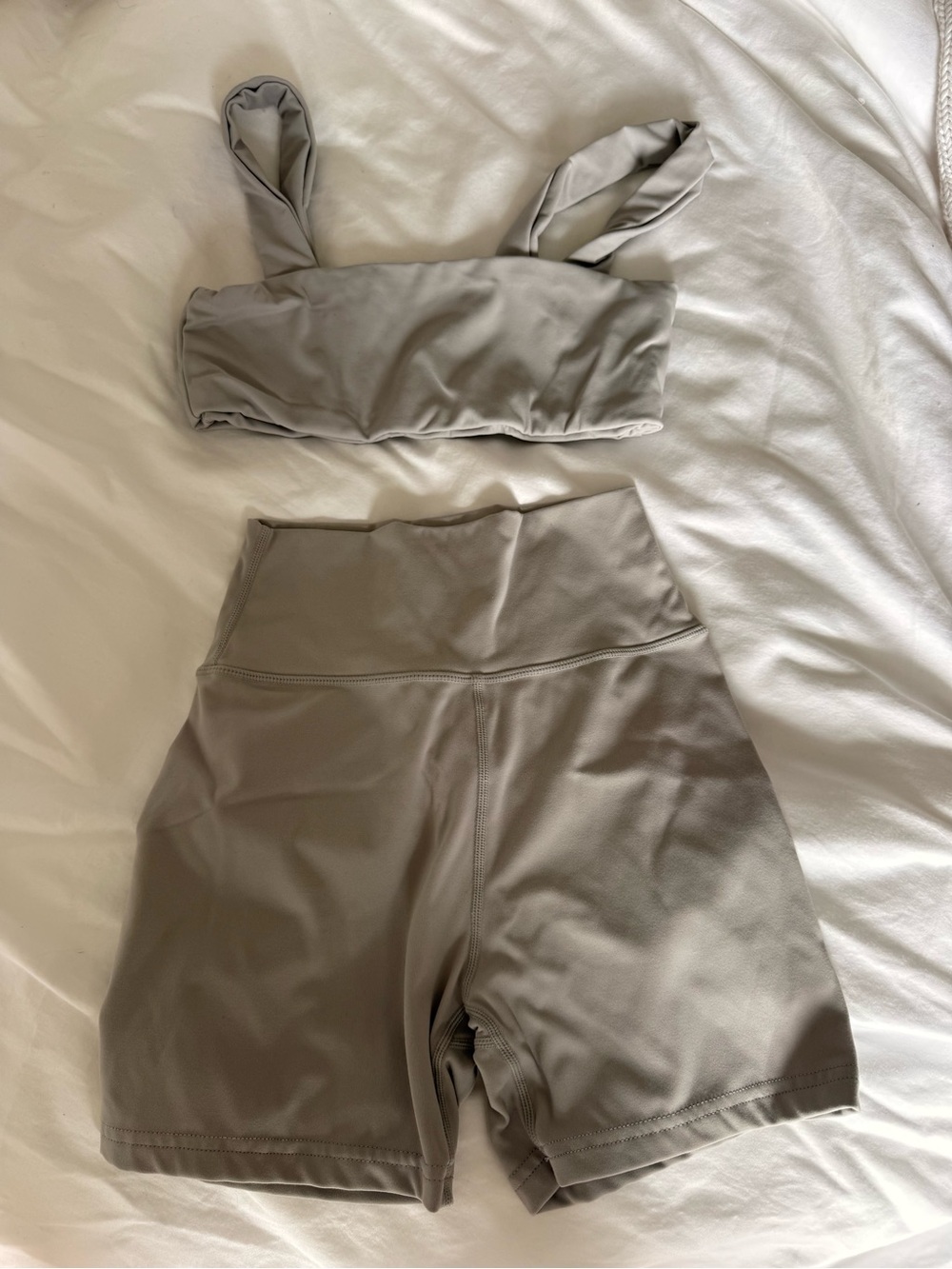 Daily Drills Taupe Sports Bra and High-Waist Bike Shorts Set